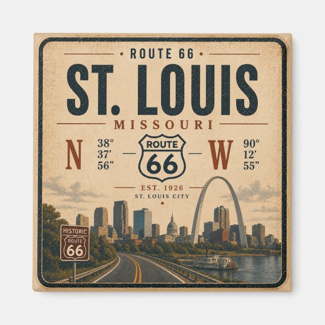 St Louis Route 66 Arch Coordinates Keepsake Magnet (Front)