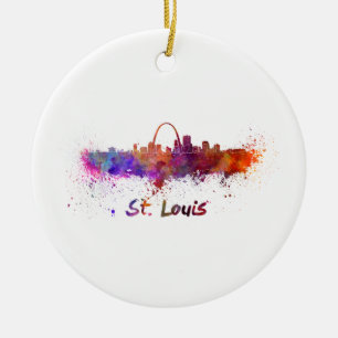 St Louis skyline in watercolor Ceramic Tree Decoration