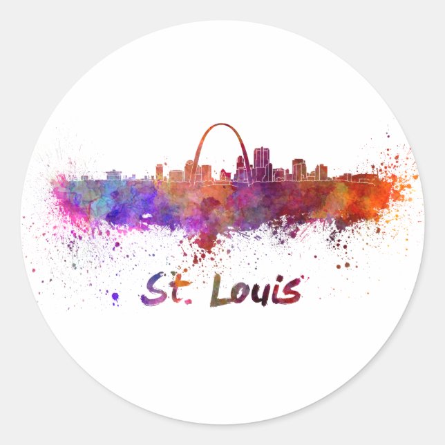 St Louis skyline in watercolor Classic Round Sticker (Front)