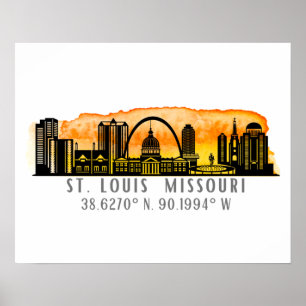 St. Louis Skyline Map Coordinates  Poster