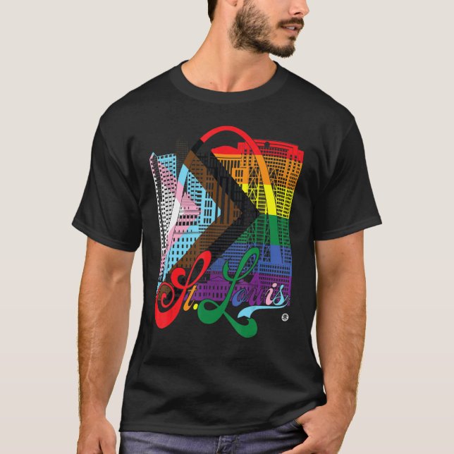 St Louis Skyline Squared  Progress Pride Flag T-Shirt (Front)