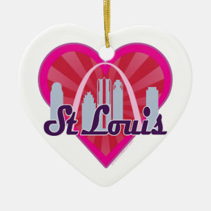 St Louis Skyline Sunburst Heart Ceramic Tree Decoration