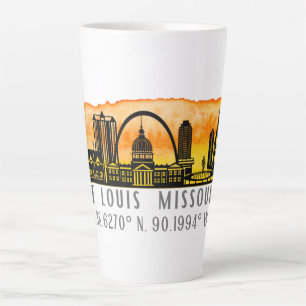 St. Louis Sunset Skyline Map Coordinates  Latte Mug