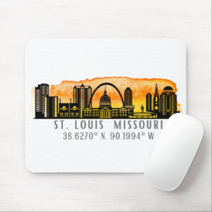 St. Louis Sunset Skyline Map Coordinates Mouse Mat
