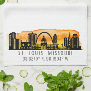 St. Louis Sunset Skyline Map Coordinates  Tea Towel