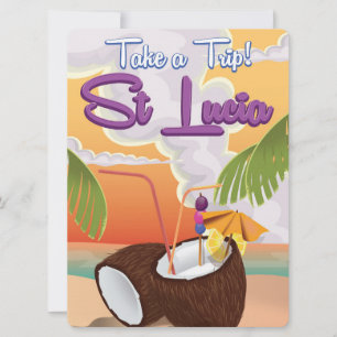St Lucia Cartoon travel poster. Invitation