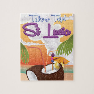 St Lucia Cartoon travel poster. Jigsaw Puzzle