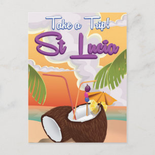 St Lucia Cartoon travel poster. Postcard