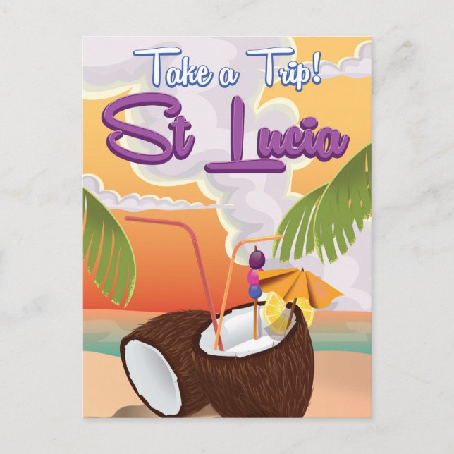 St Lucia Cartoon travel poster. Postcard (Front)