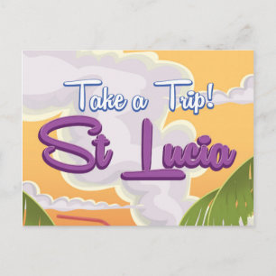 St Lucia Cartoon travel poster. Postcard