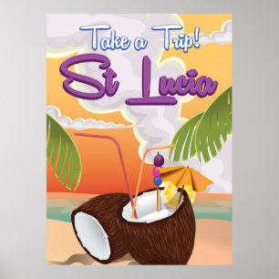 St Lucia Cartoon travel poster. Poster