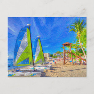 St Lucia Catamaran Art Postcard