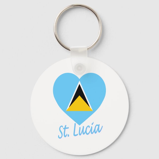 St Lucia Flag Heart Key Ring (Front)