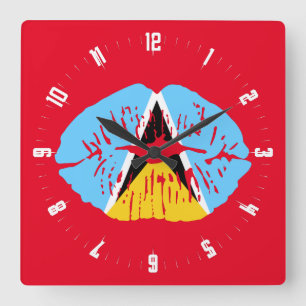 St Lucia Flag lip  Square Wall Clock