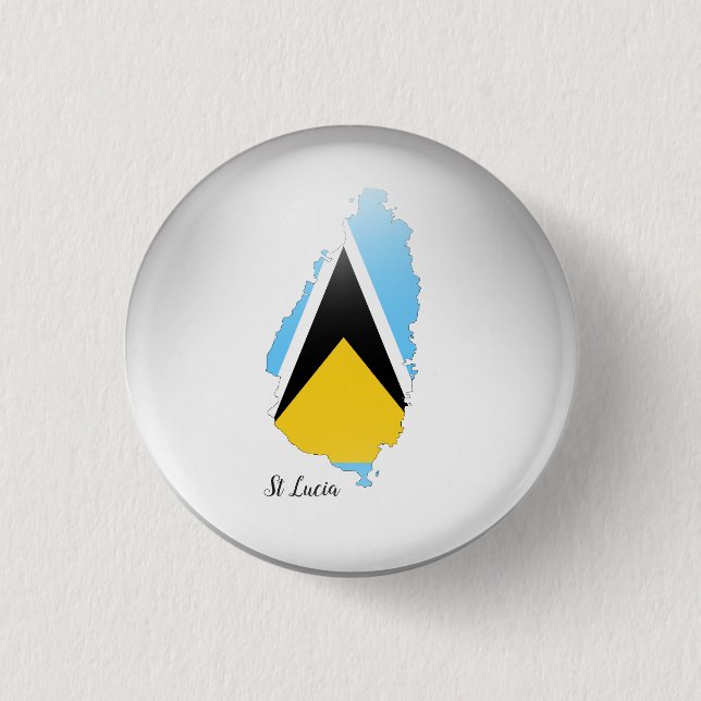 St Lucia  Flag Map   3 Cm Round Badge (Front)