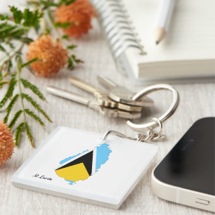 St Lucia Flag Map Key Ring