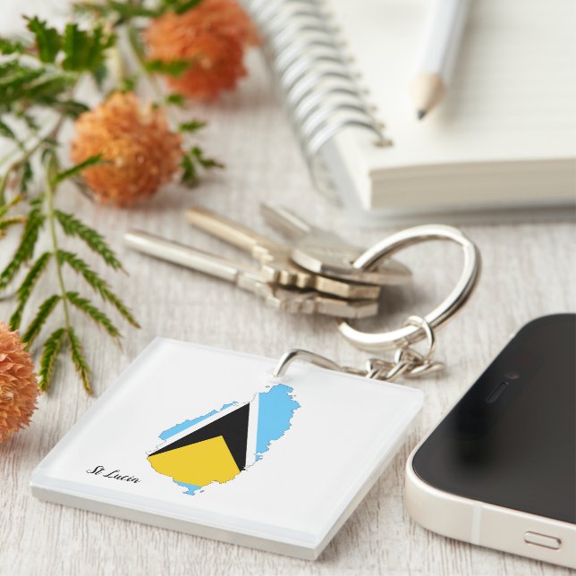 St Lucia  Flag Map   Key Ring (Front Right)