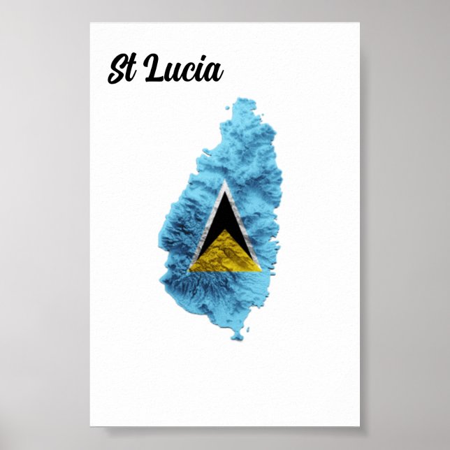 St Lucia Flag Map Poster (Front)