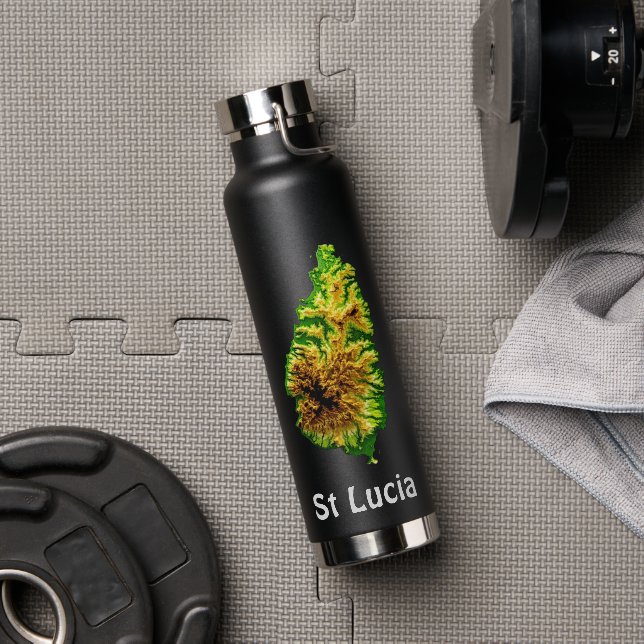 St Lucia Green Map Water Bottle (Gym)