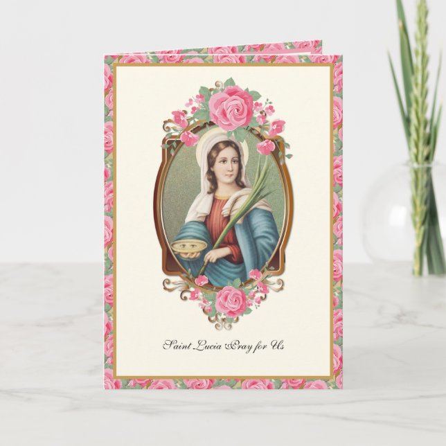 St. Lucia Lucy Religious Prayer Pink Roses Card (Front)