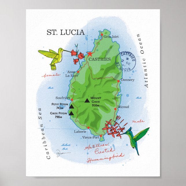 St. Lucia map 8x10 Poster (Front)