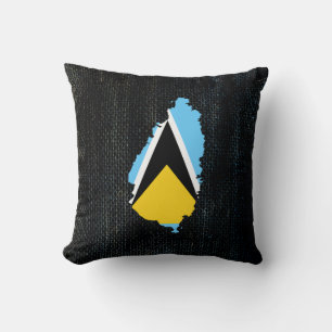 St Lucia Map Flag Burlap designed Cushion