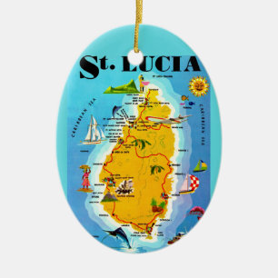 St Lucia Map Postcard Ornament