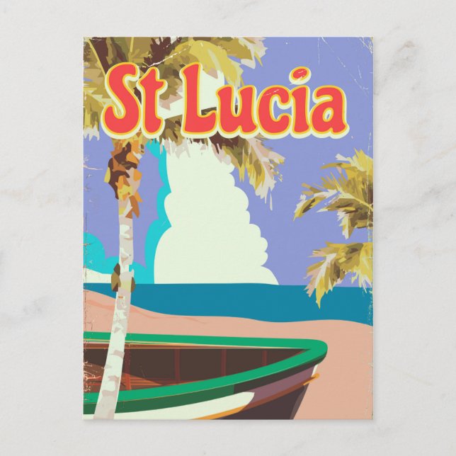 St Lucia vintage beach travel poster Postcard (Front)
