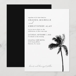 St. Lucia Wedding Beach Palm Black & White Elegant Invitation