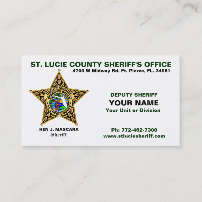 St. Lucie County Sheriff Business Card (Front)