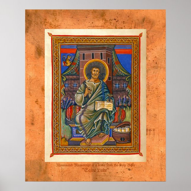 St Luke Illuminated Mediaeval Religious Art Print (Front)