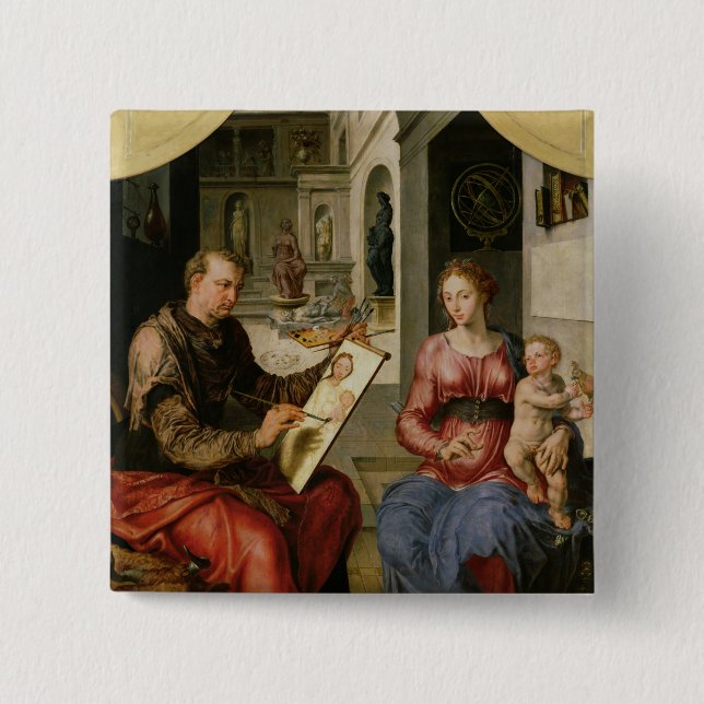 St. Luke Painting the Virgin, c.1545 15 Cm Square Badge (Front)