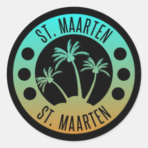 St. Maarten Ocean Aqua Blue Gradient Sint Martin Classic Round Sticker
