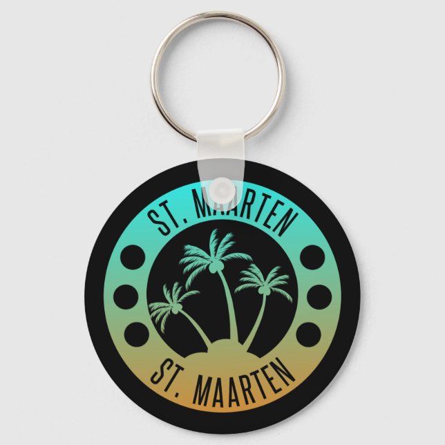 St. Maarten Ocean Aqua Blue Gradient Sint Martin Key Ring (Front)