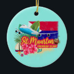 St. Maarten Retro Caribbean Vintage Island Plane Ceramic Tree Decoration<br><div class="desc">St. Maarten with Airplane and flag Retro beach design for vacation. St. Maarten Caribbean Island with Cocktail Vintage souvenir for travel to the Caribbean island and Sint Maarten. Saint Maartin beach artwork with airplane for Philipsburg and Simpson Bay vacationers and backpackers. St. Maarten in the Caribbean Retro Souvenir Airplane and...</div>