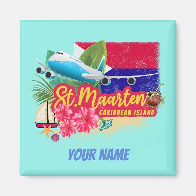 St. Maarten Retro Caribbean Vintage Island Plane Magnet (Front)
