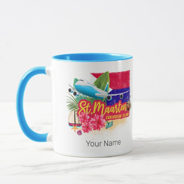 St. Maarten Retro Caribbean Vintage Island Plane Mug (Left)