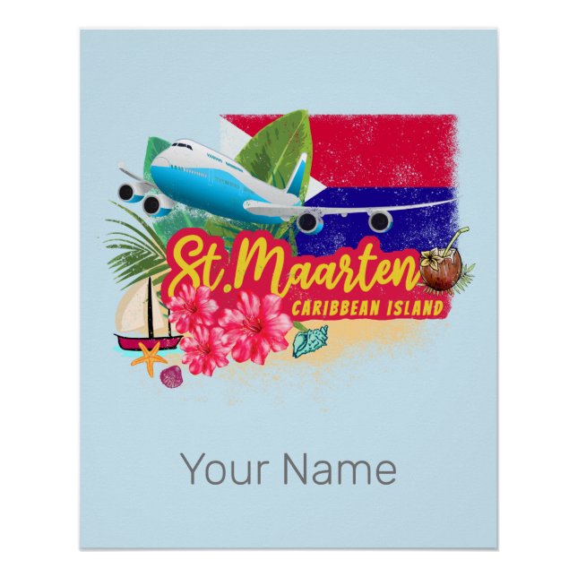 St. Maarten Retro Caribbean Vintage Island Plane Poster (Front)