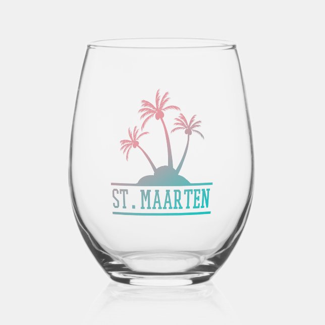 St. Maarten | Sint Martin Gradient Stemless Wine Glass (Front)