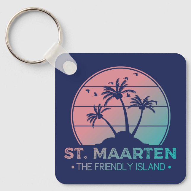 St. Maarten | Sint Martin Retro Gradient Key Ring (Front)