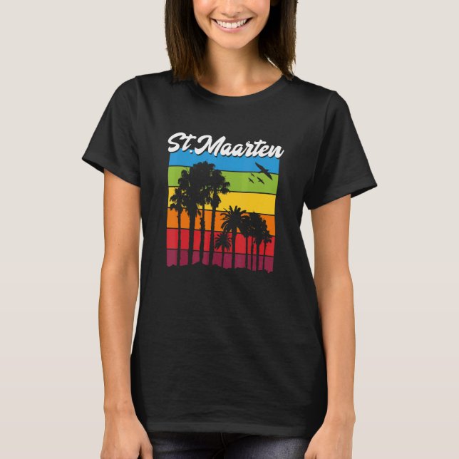 St Maarten Vacation Souvenir Rainbow Palm Trees Cr T-Shirt (Front)