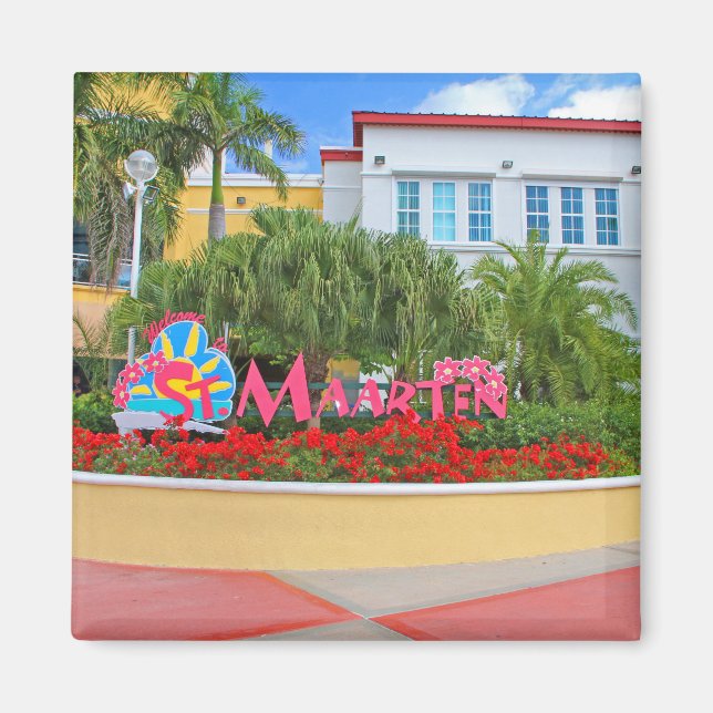 St. Maarten, Welcome sign, photography, Dutch Magnet (Front)
