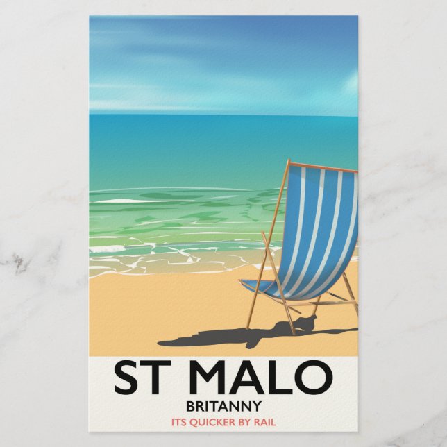 St Malo, Britanny Beach poster Stationery (Front)