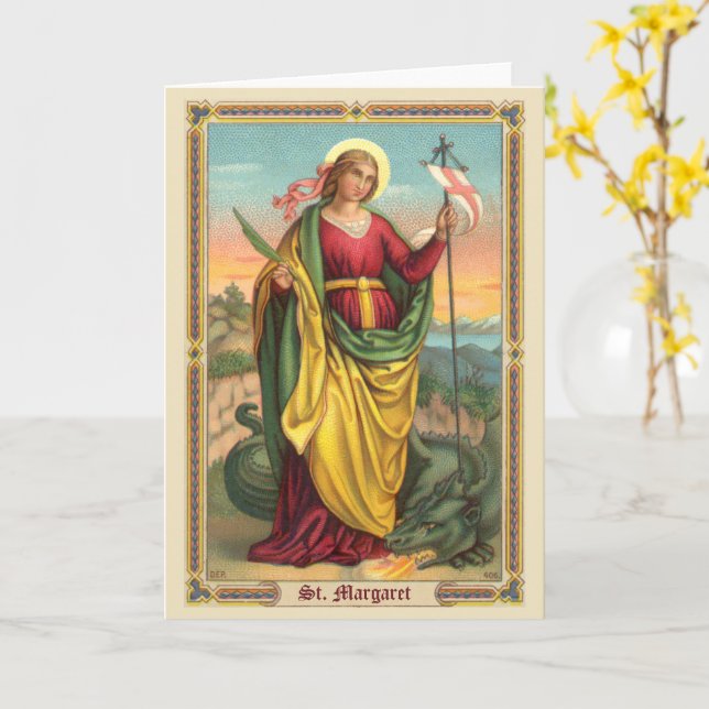 St. Margaret with Dragon and Resurrection Banner Card (Yellow Flower)