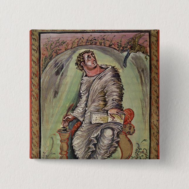St. Mark at his desk 15 Cm Square Badge (Front)