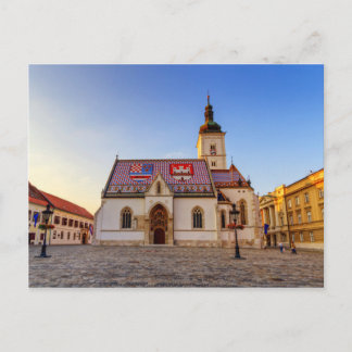 St. Mark's Church and square by sunset in Zagreb, Postcard