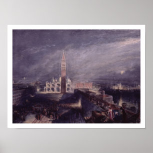 St. Mark's Place, Venice (Moonlight) engraved by G Poster