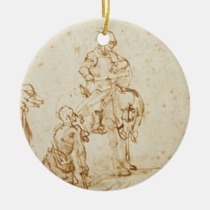 St. Martin and the Beggar (pen & ink on paper) Ceramic Tree Decoration