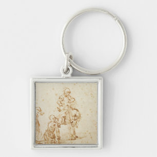 St. Martin and the Beggar (pen & ink on paper) Key Ring