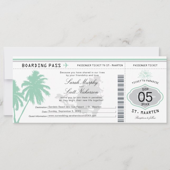 St. Martin Boarding Pass Destination Wedding Invit Invitation (Front)